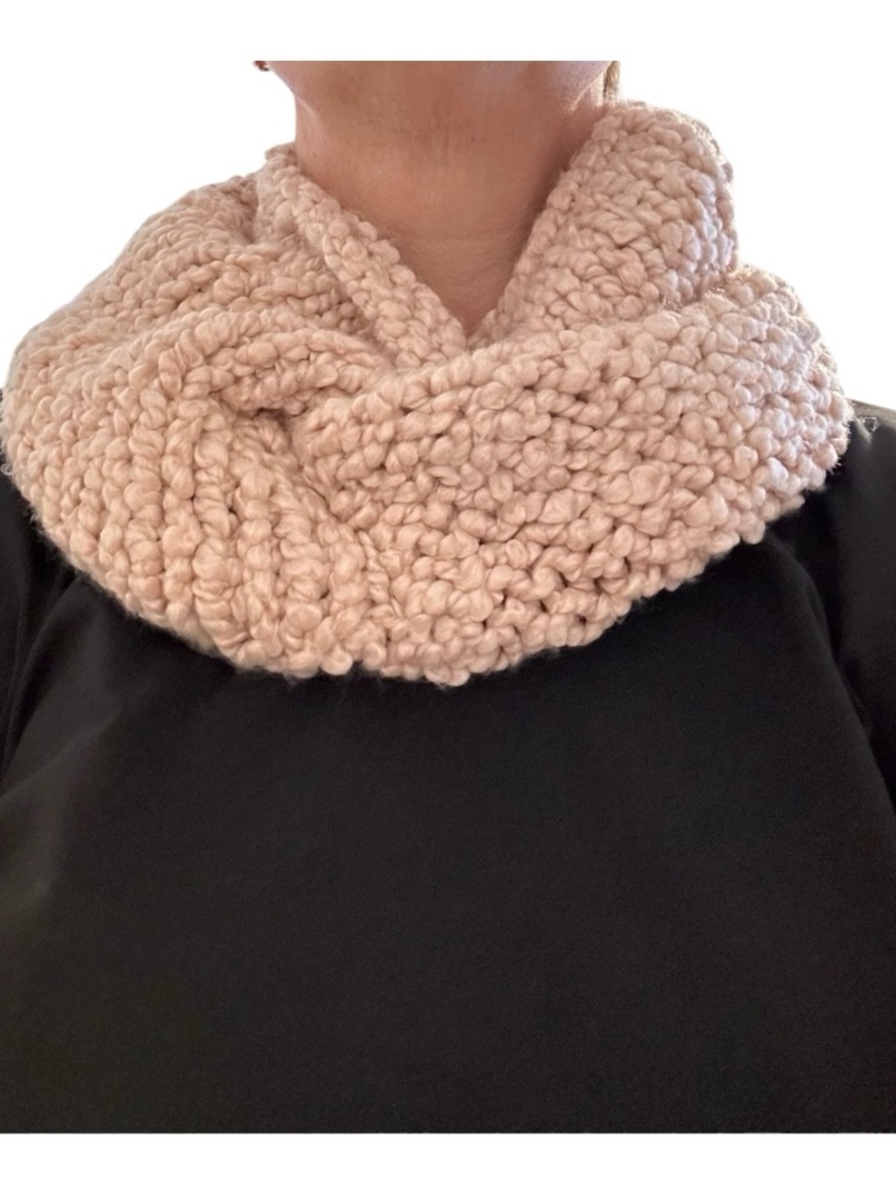Coquette Soft Girl Chunky Hand Knit Pink Cowl Scarf